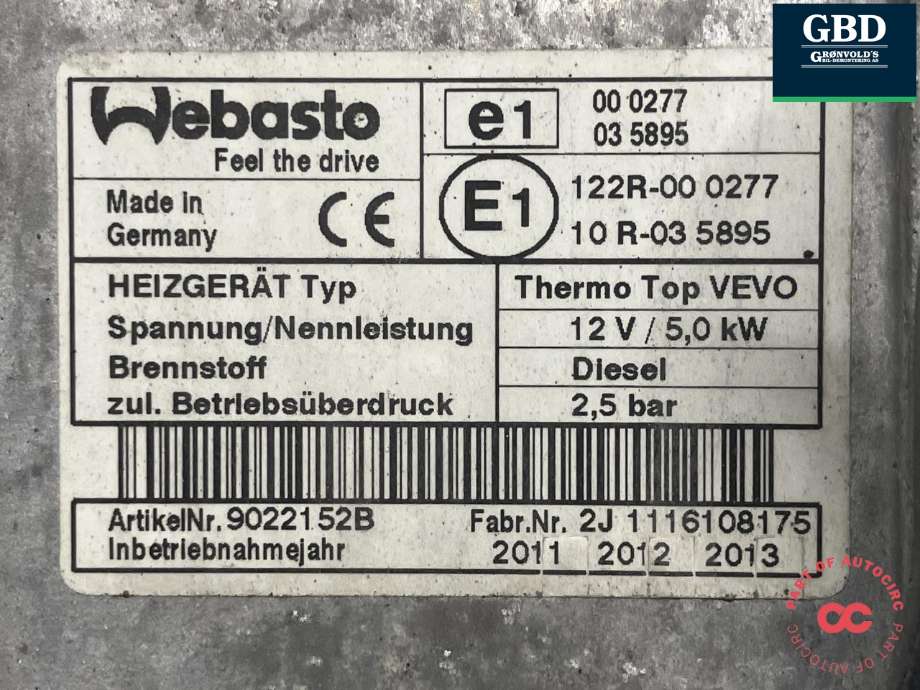 Dieselvarmer til VW Sharan 2010-->> (Type II) (1K0 815 071 AN|)