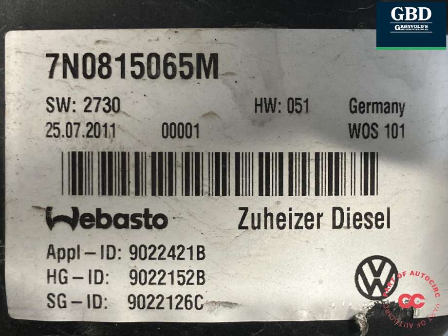 Dieselvarmer til VW Sharan 2010-->> (Type II) (1K0 815 071 AN|)