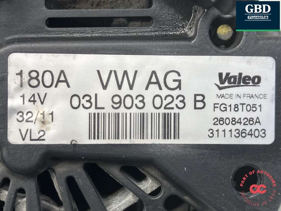Dynamo diesel til VW Sharan 2010-->> (Type II) (03L 903 024 F|03L 903 023 D |03L 903 023 DX |03L 903 024 FX|03L 903 023 B | 03L 903 023 BX)