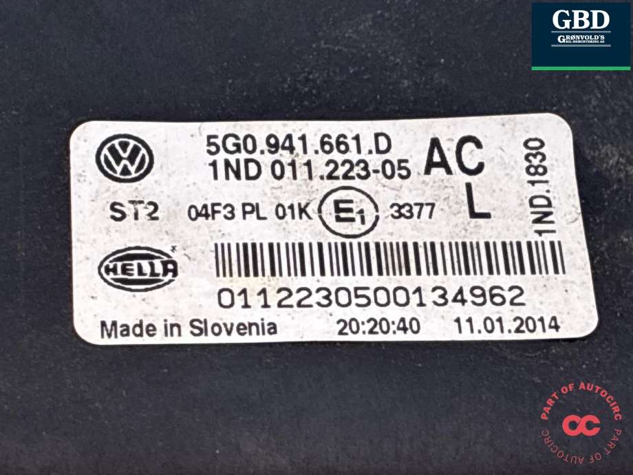 Tåkelykt venstre foran til VW Golf VII 2012-2017 (Fase 1) (5G0 941 661 J|5G0 941 661 D|)