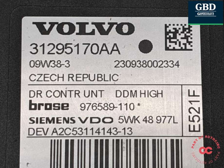 Ruteheis, kun motor, venstre foran til Volvo V70 2007-2013 (Type III, Fase 1) (30699645|31295170AA|)