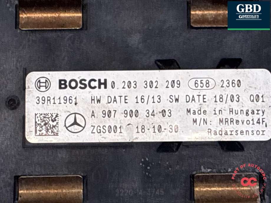 Sensor radar til Mercedes Sprinter 2018-->> (907/910) (907/910) (A 907 900 10 08|A 907 900 34 03|)