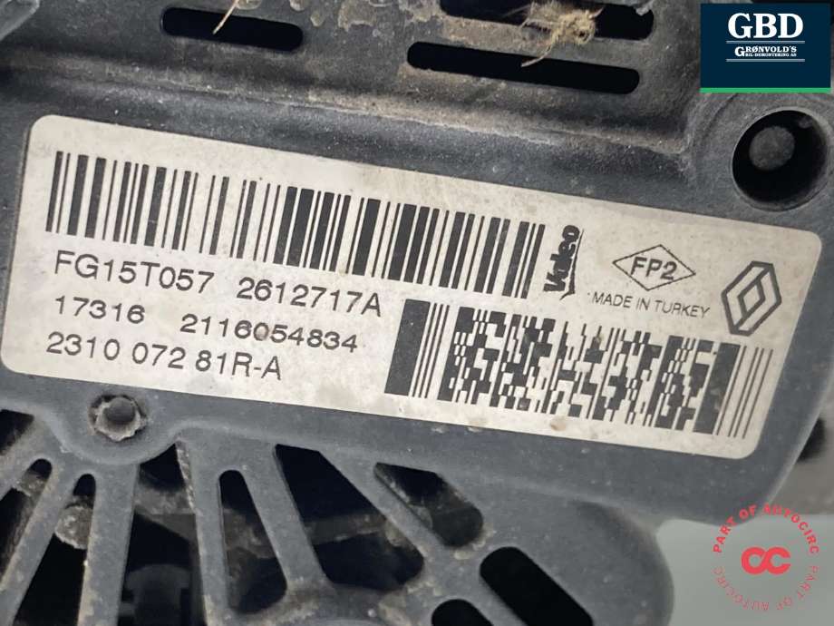 Dynamo diesel til Dacia Duster 2010-2017 (Type I)  (231007281R|231002552R|)