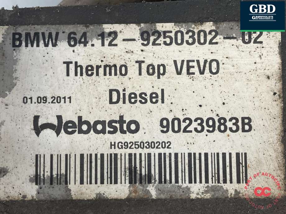 Dieselvarmer til BMW 5-Serie 2010-2017 (F10/F11) (F10/F11) (WEBASTO|64 12 9 257 006|64 12 9 250 302|9023983B)