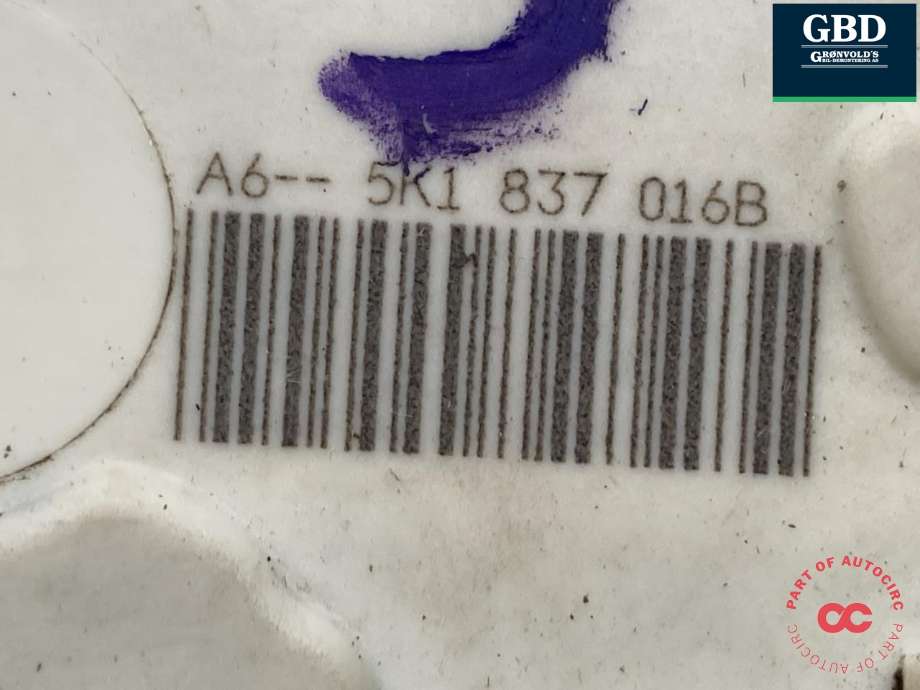Låsekasse høyre foran til VW Golf VI 2008-2012  (5K1 837 016 B|)