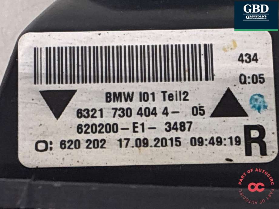 Baklykt fra støtfanger høyre til BMW i3 2013-2022  (63 21 7 304 044|6321 730 404 4-05|)