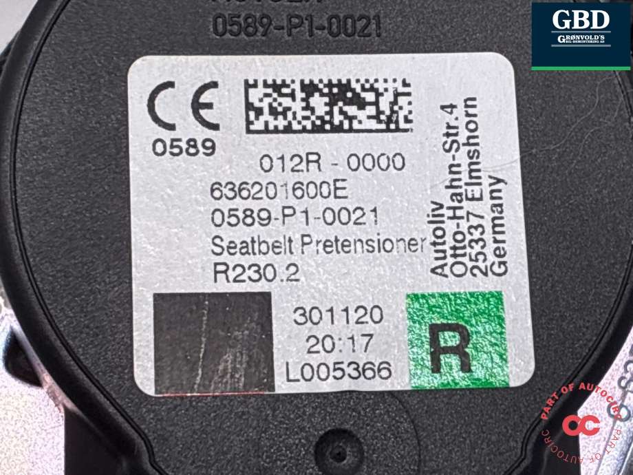 Sikkerhetsbelte foran høyre til Volvo V90 / V90 CC / S90 2016-->>  (32386974|636201600E|)