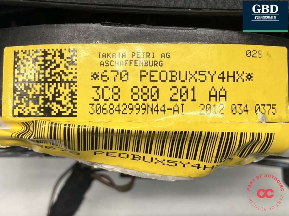 Airbag rattpute til VW Golf VI 2008-2012  (TAKATA|5N0 880 201 F|3C8 880 201 AA|)