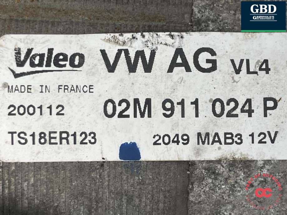 Starter diesel til VW Golf VI 2008-2012  (VALEO|02M 911 024  X|02M 911 024 P|TS18ER123)