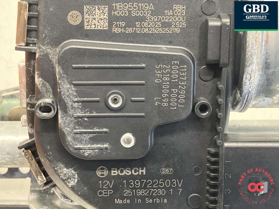 Viskermotor frontrute komplett m/overføring til VW ID.4 2020-->>  (BOSCH|11B 955 023 A|11B 955 119 A| 1 397 225 03V| 3 397 022 00U)