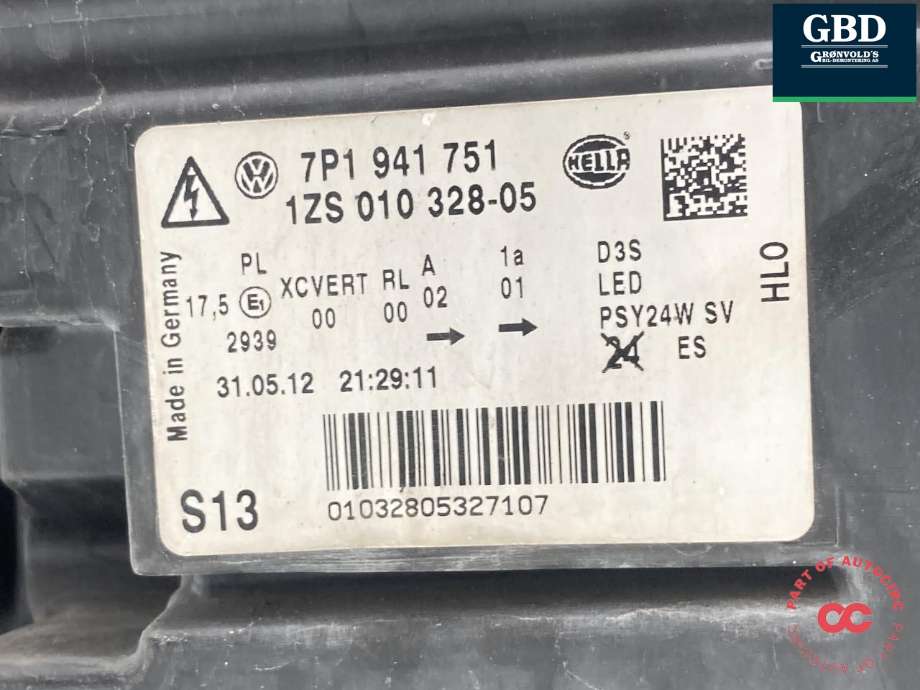 Frontlykt venstre xenon til VW Touareg 2010-2018 (Type II)  (7P1 941 751|)