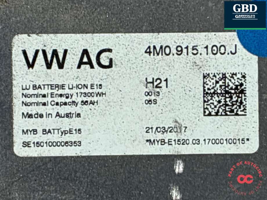 Batteripakke hybrid til Audi Q7 2015-->> (Type II) (4M0 915 100 J|4M0 915 100 AB|)