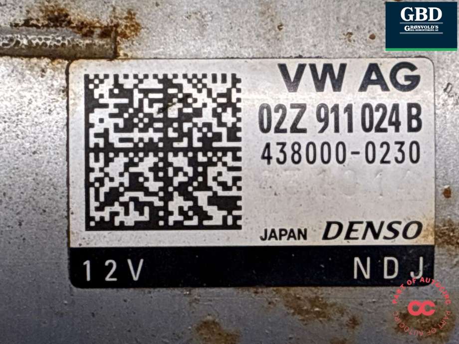 Starter diesel til VW Passat 2015-2019 (Fase 1) (B8) (B8) (02Z 911 021 K|02Z 911 024 B|02Z 911 021 KX| 02Z 911 024 BX)