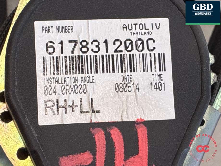 Sikkerhetsbelte foran høyre til Isuzu D-Max 2012-2017 (Type II, Fase 1) (8974236630|617831200C|)