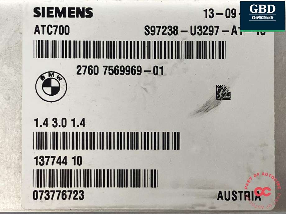 Styreenhet girkasse til BMW X5 2007-2013 (E70) (E70) (27 60 7 606 629|27 60 7 569 969|S97238-U3297-A1-10)