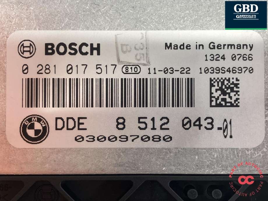 Styreenhet motor til BMW 3-Serie 2005-2011 (E90/E91/E92/E93) (E90/E91/E92/E93) (BOSCH|13 61 8 519 667|8 512 043|0 281 017 517)