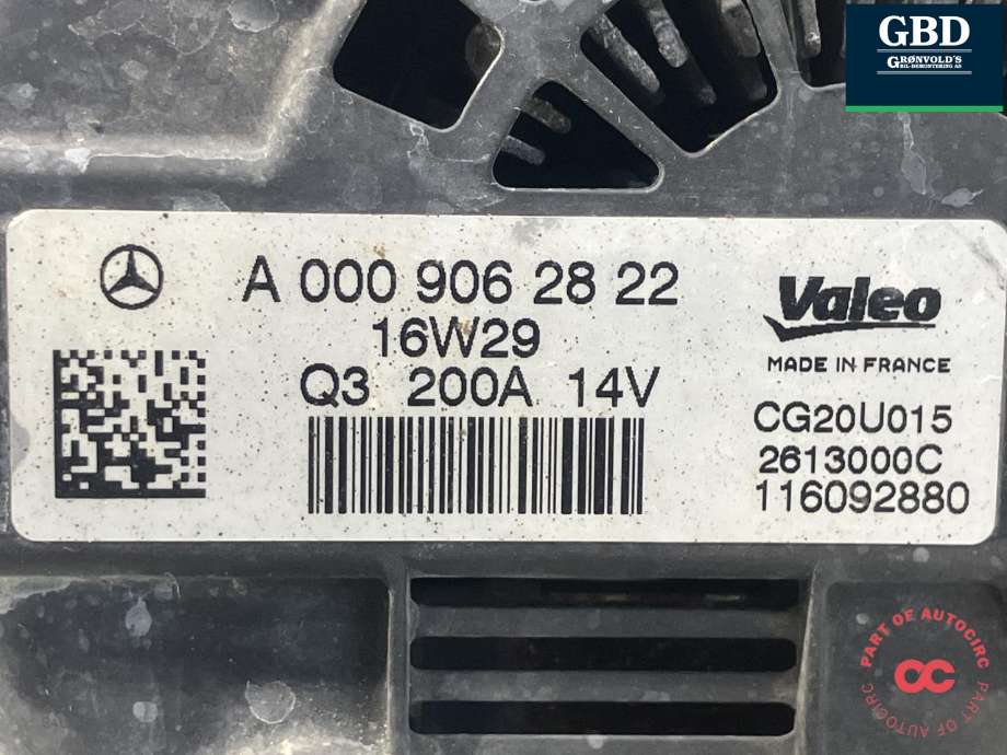 Dynamo diesel til Mercedes Sprinter 2013-2018 (Fase 2) (906) (906) (VALEO|A 000 906 28 22|CG20U015|2613000C)