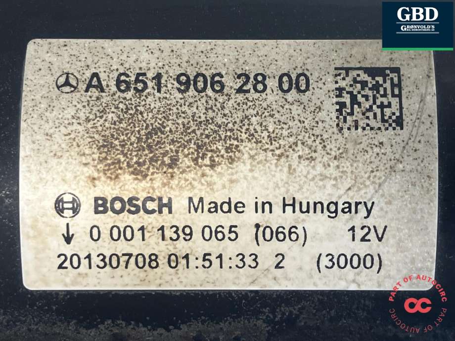 Starter diesel til Mercedes Sprinter 2013-2018 (Fase 2) (906) (906) (BOSCH|A 651 906 28 00|0 001 139 065|)