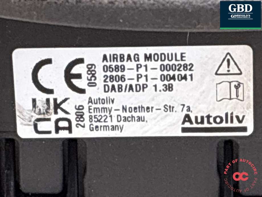 Airbag rattpute til Hyundai Kona 2024-->> (Type II)  (80100-HF000T9Y|0589-P1-000282|2806-P1-004041)