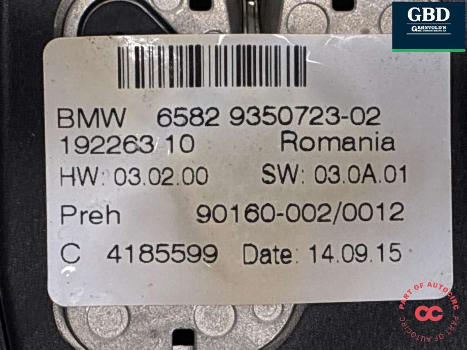 Bilstereo navigasjon betjeningspanel til BMW i3 2013-2022  (61 31 5 A0A 3F6|61 31 5 A0A 3F7|6582 9350723.02)