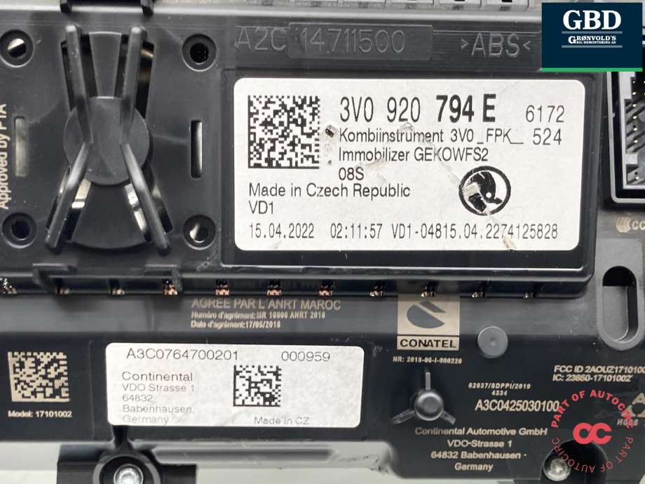 Instrumentpanel til Škoda Superb 2015-->> (Type III)  (3V0 920 794 E|)