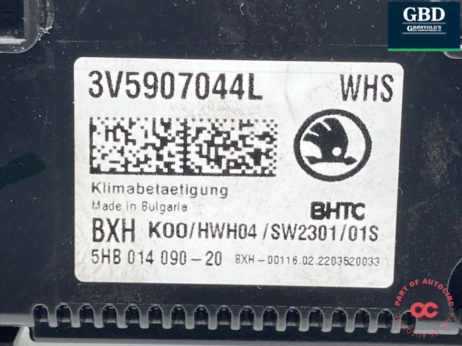Varmeapparat betjening til Škoda Superb 2015-->> (Type III)  (3V5 907 044 L  WHS|)