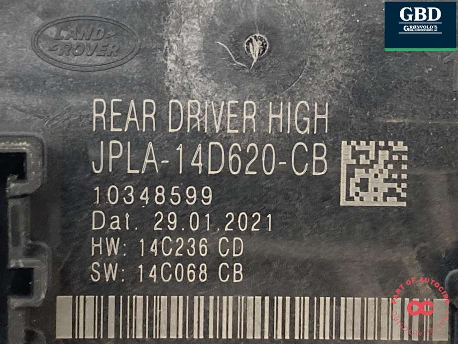 Styreenhet dør venstre bak til Land Rover Range Rover, Evoque 2019-->> (Type II)  (LR117892|JPLA14D620CB|)