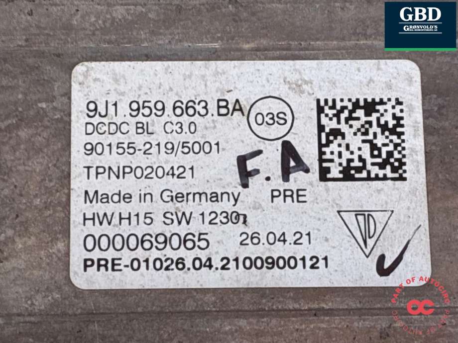 DCDC converter elbil til Audi e-tron GT 2021-->>  (9J1 959 663 BL|)