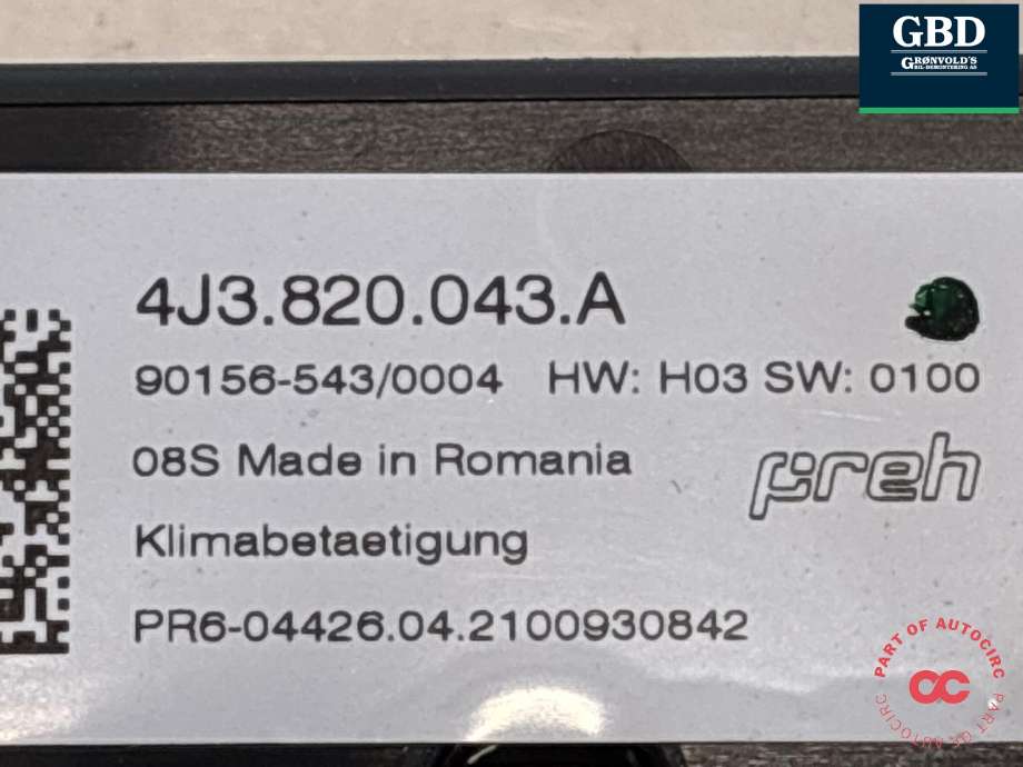 Varmeapparat betjening til Audi e-tron GT 2021-->> (4J3 820 043 G|4J3 820 043 A|)