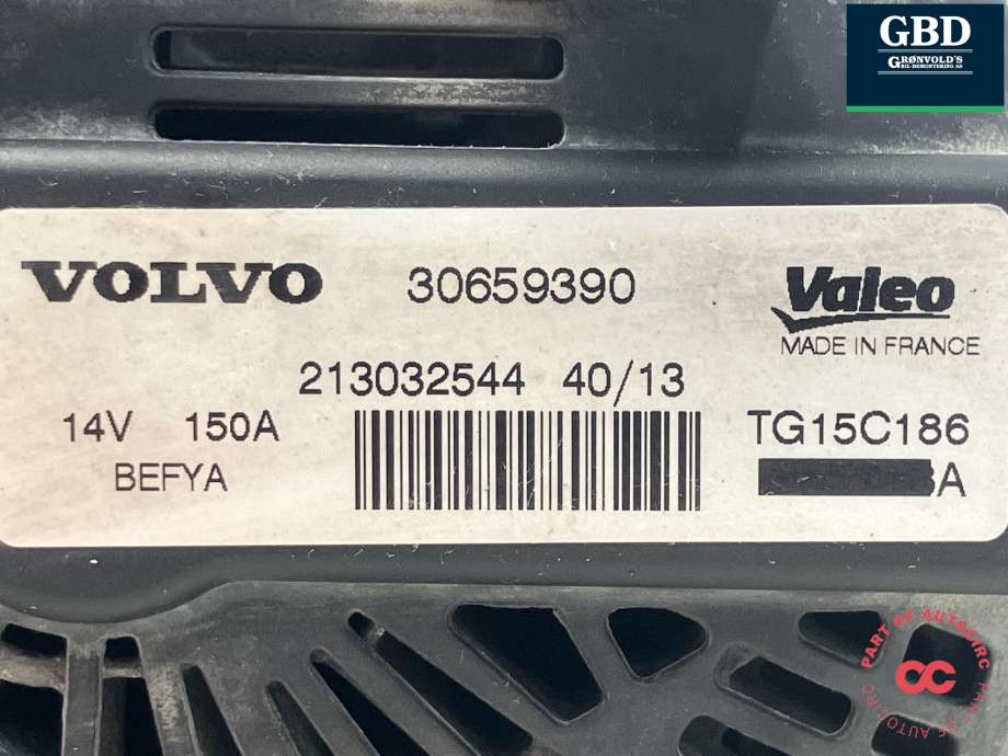 Dynamo diesel til Volvo V70 2007-2013 (Type III, Fase 1)  (VALEO|36012505|30659390|TG15C186)