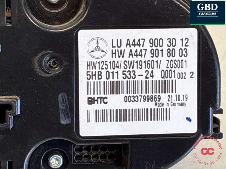 Varmeapparat betjening til Mercedes Vito 2014-->> (W447) (W447) (A 447 900 34 18|A 447 900 30 12|)