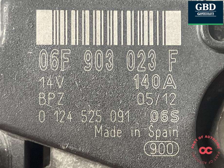 Dynamo diesel til VW Caddy 2010-2015 (Type III, Fase 2) (BOSCH|06F 903 023 F|06F 903 023 FX|0 124 525 091)