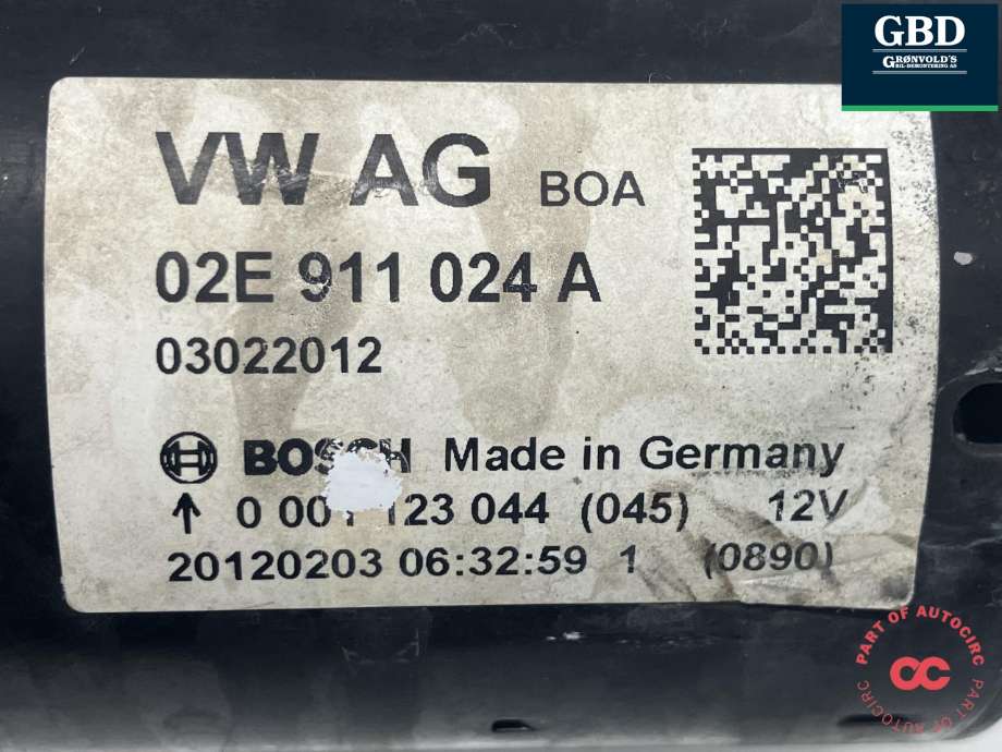 Starter diesel til VW Caddy 2010-2015 (Type III, Fase 2)  (BOSCH|02E 911 024 A|02E 911 024 AX|0 001 123 044)