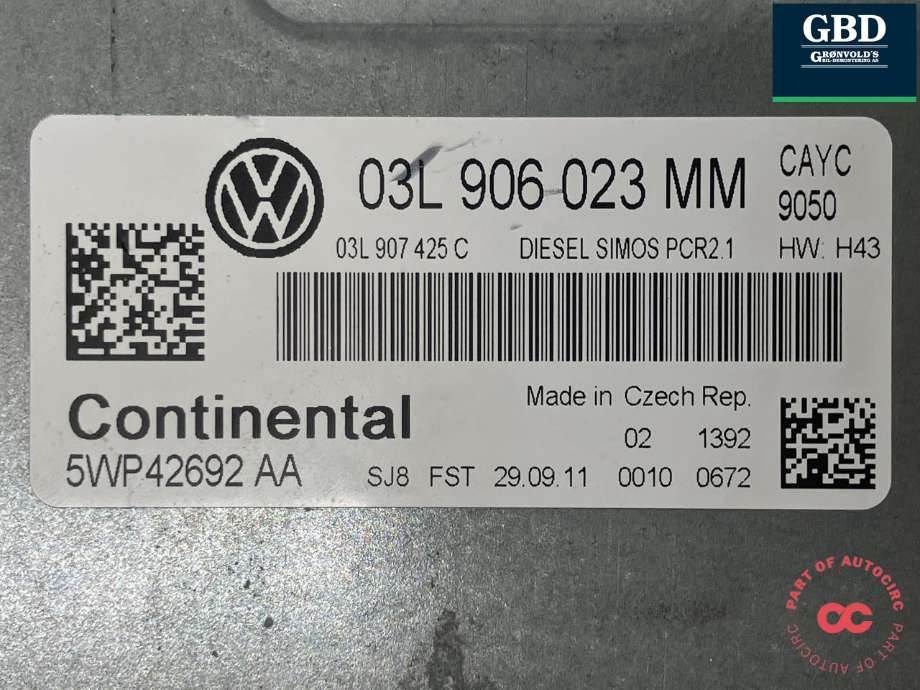 Styreenhet motor til VW Golf VI 2008-2012  (CONTINENTAL|03L 997 557 T|03L 906 023 MM|5WP42692 AA)