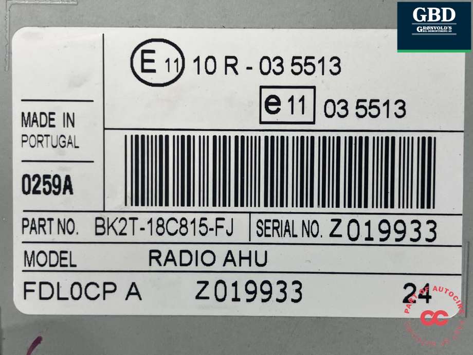Bilstereo til Ford Transit 2014-->>  (1856711|BK2T-18C815-FJ|FDL0CP A| Z019933)