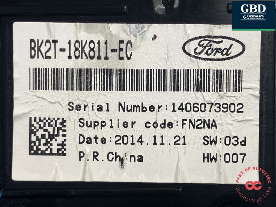 Bilstereo betjeningspanel til Ford Transit 2014-->> (2013323|BK2T-18K811-EC|FN2NA)