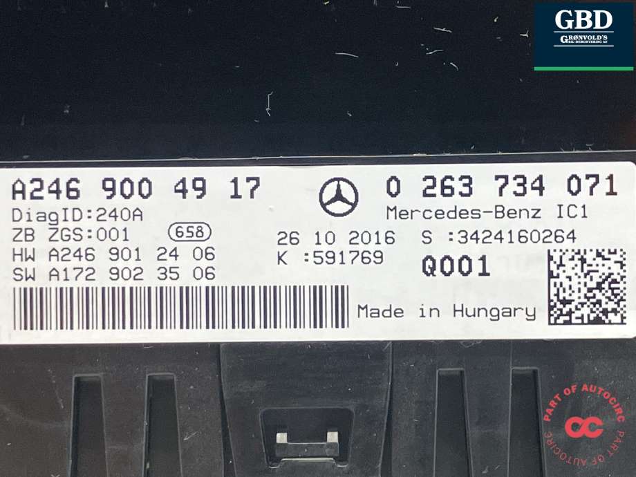 Instrumentpanel til Mercedes B-Klasse 2011-2018 (W246) (W246) (A 246 900 94 20|A 246 900 49 17|0 263 734 071)