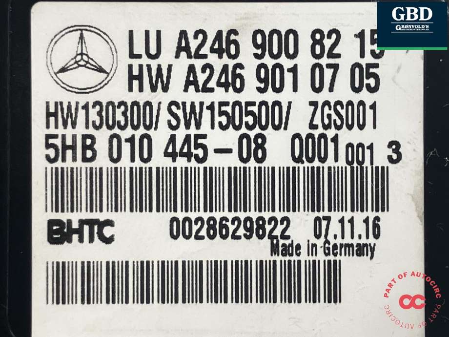 Varmeapparat betjening til Mercedes B-Klasse 2011-2018 (W246) (W246) (A 246 900 36 16|A 246 900 82 15|5HB 010 445-08)