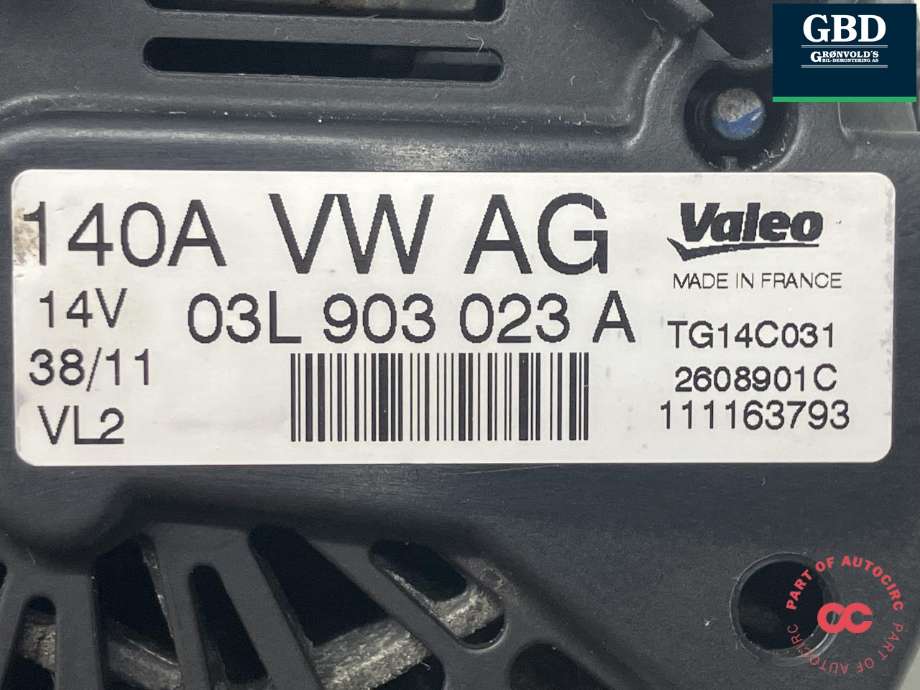 Dynamo diesel til VW Golf VI 2008-2012 (VALEO|03L 903 023 AX|03L 903 023 A|TG14C031)