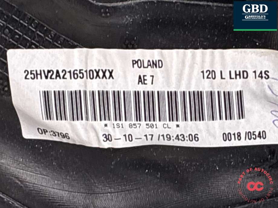 Speil venstre til VW E-Up 2013-2019  (1S1 857 507 BG 9B9|25HV2A216510XXX|)