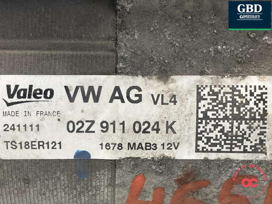 Starter diesel til VW Caddy 2010-2015 (Type III, Fase 2)  (VALEO|02Z 911 024 K|02Z 911 024 KX|TS18ER121)