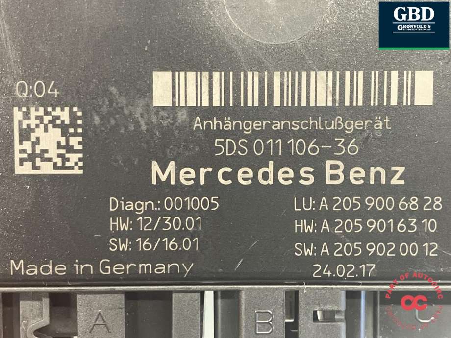 Styreenhet hengerfeste til Mercedes GLC 2015-2022 (X253) (X253) (|A 205 900 68 28|5DS 011 106-36)