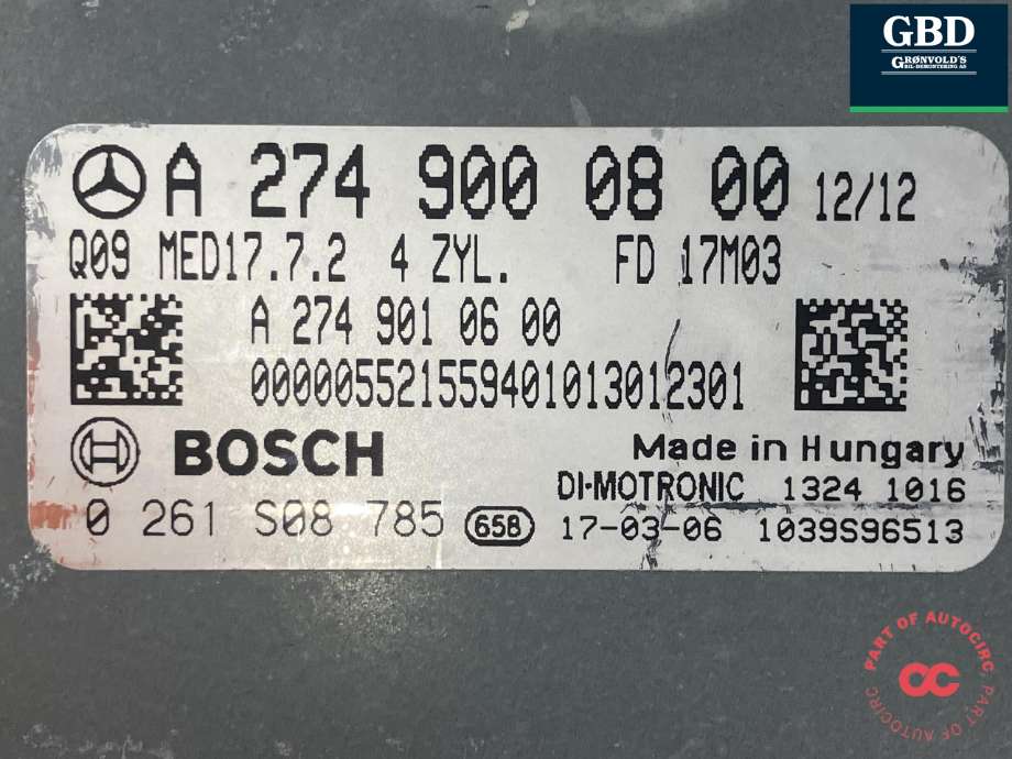 Styreenhet motor til Mercedes GLC 2015-2022 (X253) (X253) (BOSCH||A 274 900 08 00|0 261 S08 785)