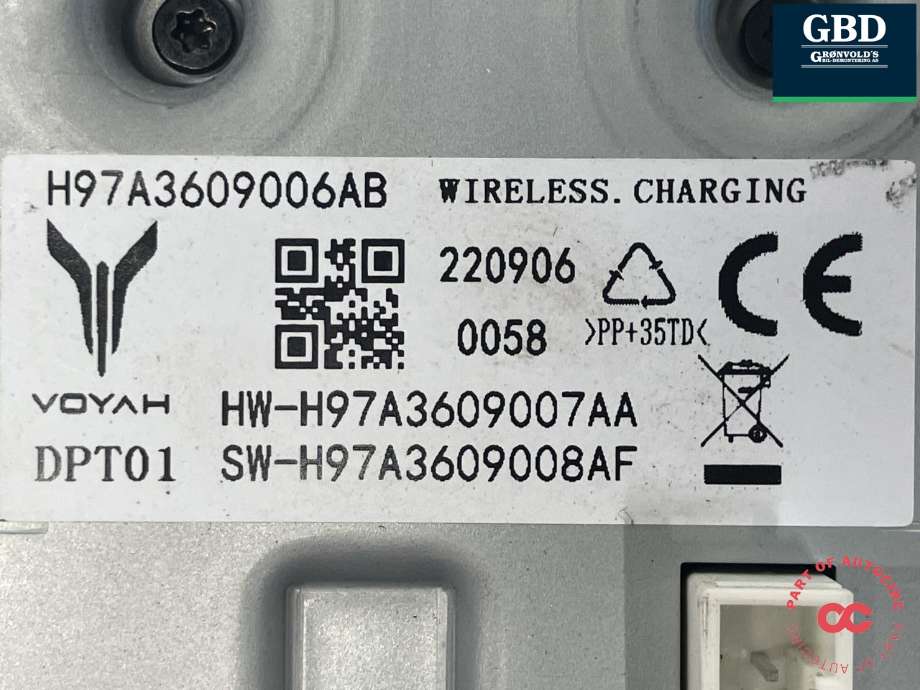 Dashbord trådløs mobillader til Voyah Free 2021-->> (|H97A3609006AB|220906)