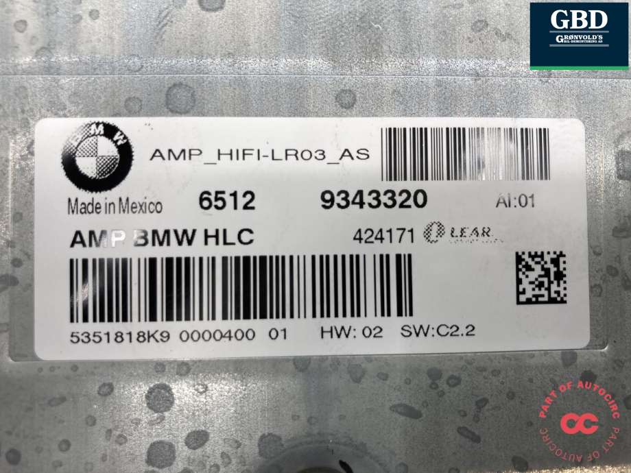 Bilstereo forsterker til BMW X4 2014-2018 (F26) (F26) (65 12 6 841 973|6512 9343320|)