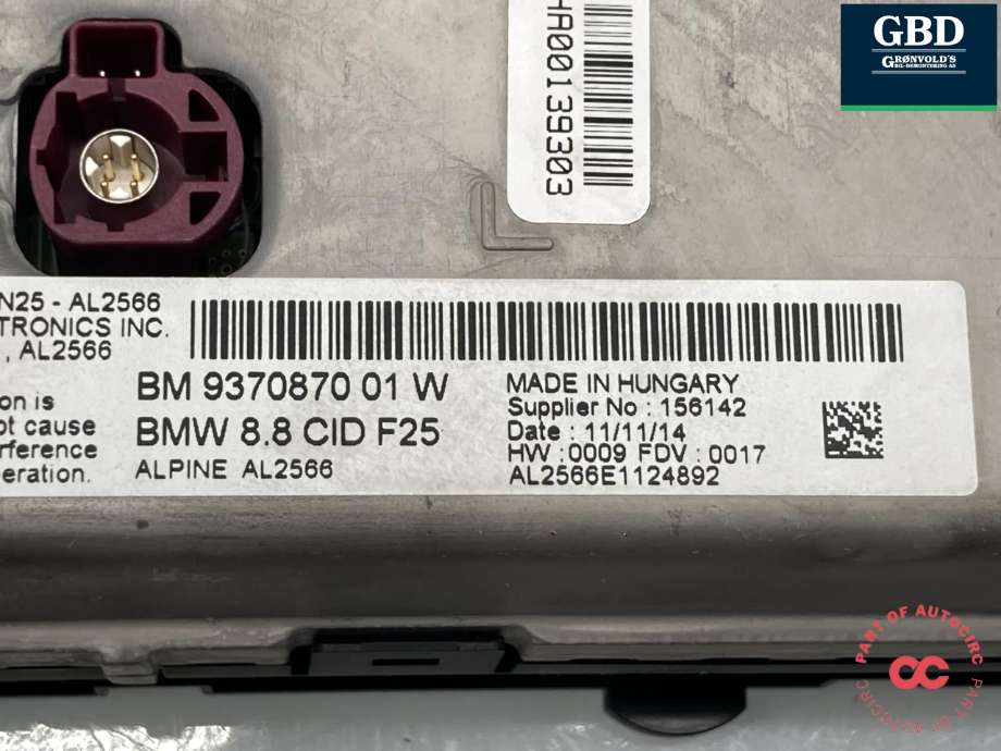 Bilstereo navigasjon skjerm til BMW X4 2014-2018 (F26) (F26) (65 50 9 370 870|BM 9370870 01 W|)