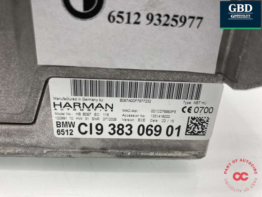 Bilstereo navigasjon spiller til BMW X4 2014-2018 (F26) (F26) (65 12 6 826 790|6512 CI9 383 069 01|)