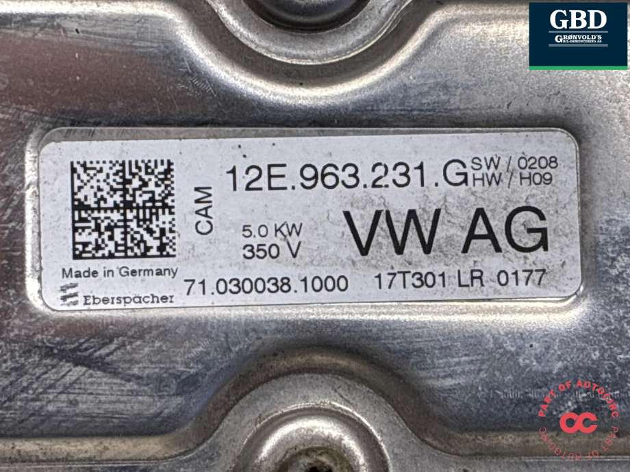 Varmeapparat PTC-heater til VW E-Up 2013-2019  (12E 819 013 G|12E 819 013 F|12E 963 231 G)