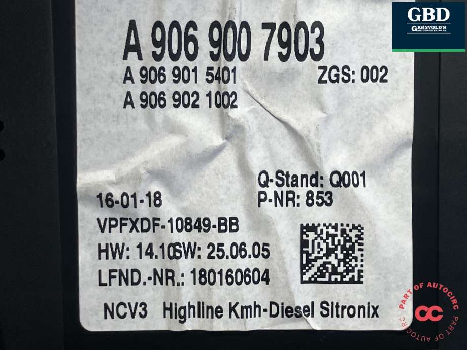 Instrumentpanel til Mercedes Sprinter 2013-2018 (Fase 2) (906) (906) (A 906 900 79 03|A 906 901 54 01|A 906 902 10 02)