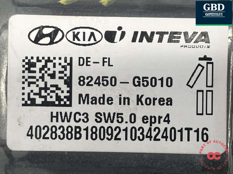 Ruteheis, kun motor, venstre foran til Kia Niro 2016-2021  (INTEVA|82450G5010|82450-G5010|)